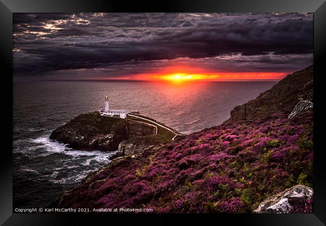 South Stack Lighthouse Sunset Framed Print by Karl McCarthy