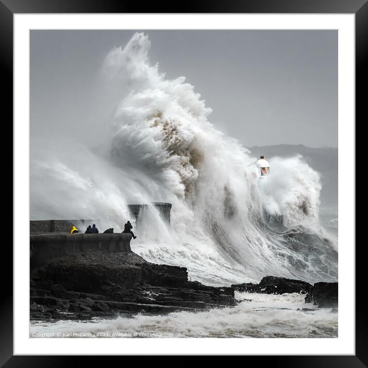 Crashing Sea at Porthcawl Lighthouse Framed Mounted Print by Karl McCarthy