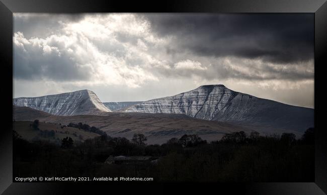 Late Snow over the Beacons Framed Print by Karl McCarthy