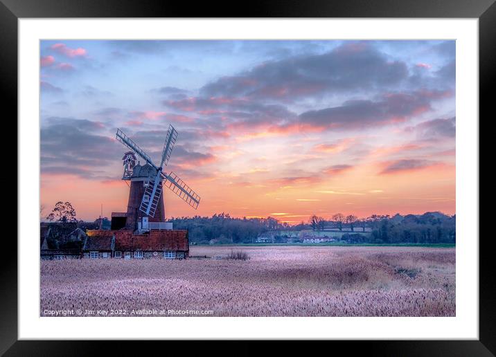 A Glowing Sunset over Cley Windmill Framed Mounted Print by Jim Key