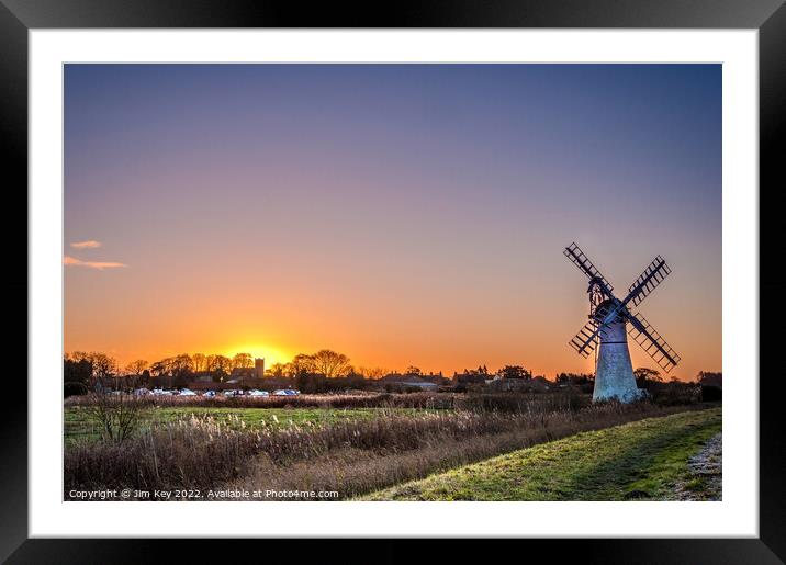 Thurne Dyke Sunrise Norfolk Broads  Framed Mounted Print by Jim Key