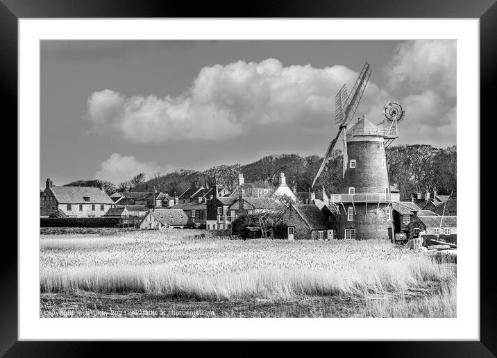 Cley next the Sea Windmill Black and White Framed Mounted Print by Jim Key