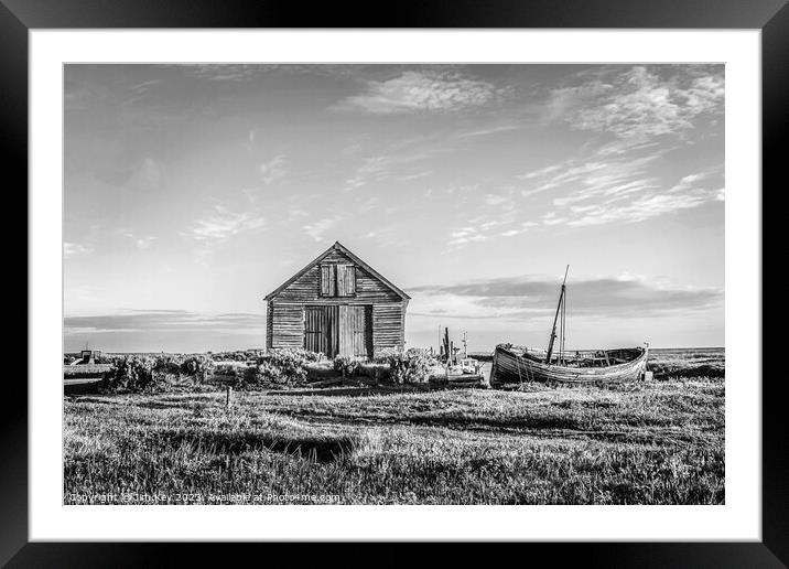 The Coal Barn at Thornham  Black and White Framed Mounted Print by Jim Key