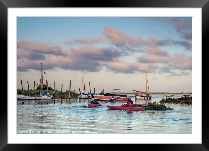 Blakeney Quay kayaking Norfolk  Framed Mounted Print by Jim Key