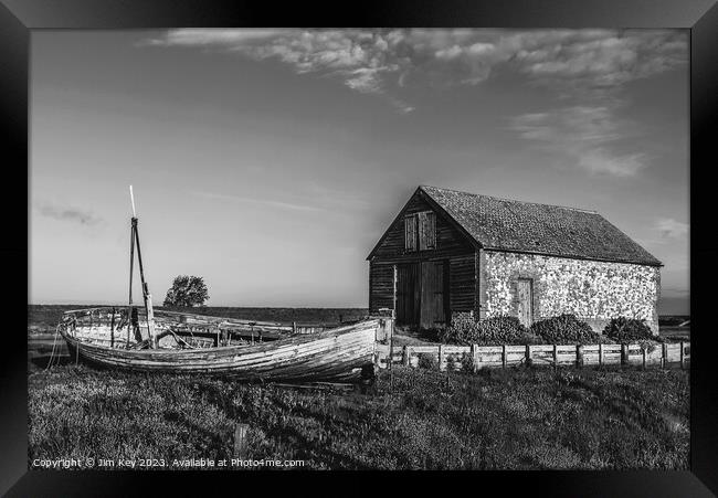 The Coal Barn at Thornham  Black and White  Framed Print by Jim Key