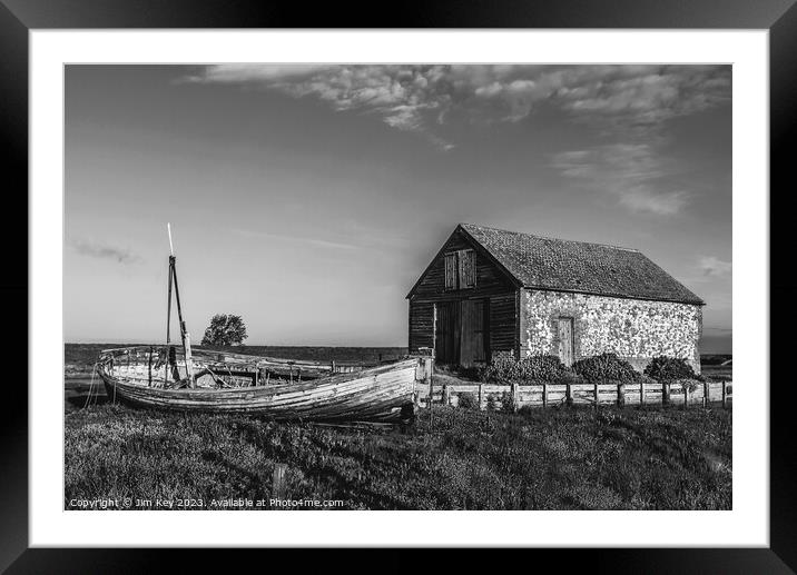 The Coal Barn at Thornham  Black and White  Framed Mounted Print by Jim Key