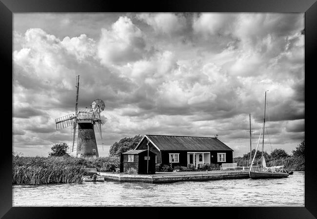 Norfolk Broads Black and White      Framed Print by Jim Key