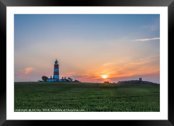 Happisburgh Lighthouse at Sunset Framed Mounted Print by Jim Key