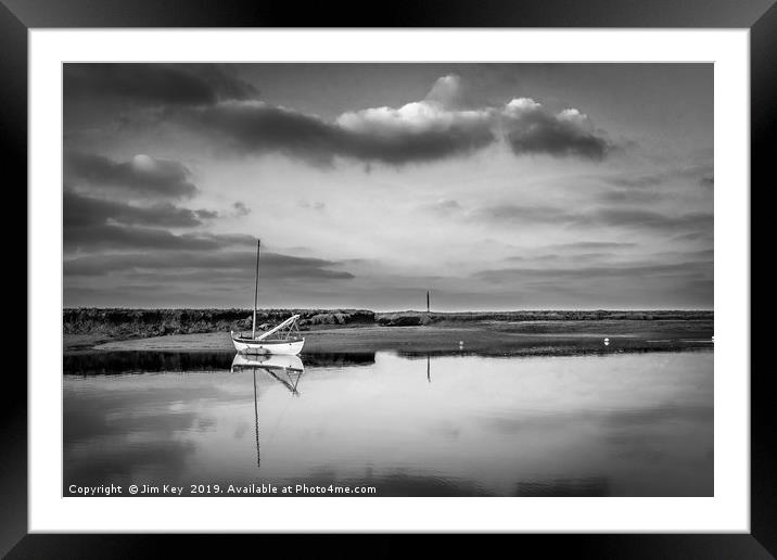 Boat at Burnham Overy  Black and White Framed Mounted Print by Jim Key