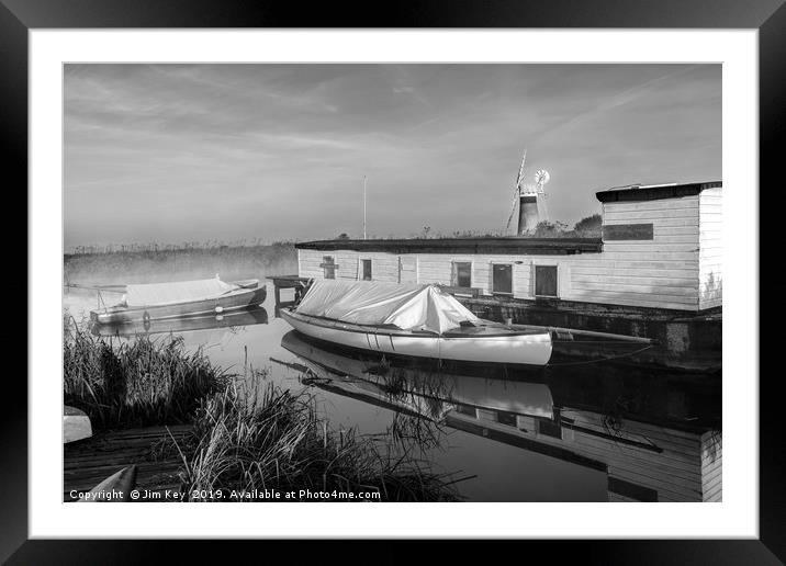 Norfolk Broads Black and White Framed Mounted Print by Jim Key