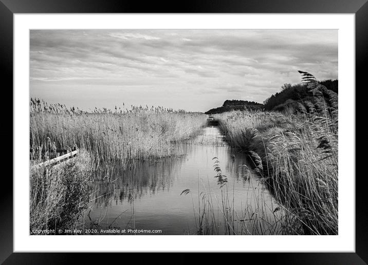 Norfolk Marshlands Black and White. Framed Mounted Print by Jim Key