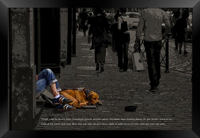 Homeless Man and Dog  Framed Print by Jim Key