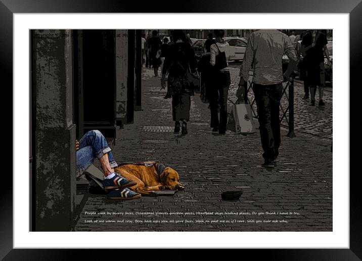 Homeless Man and Dog  Framed Mounted Print by Jim Key