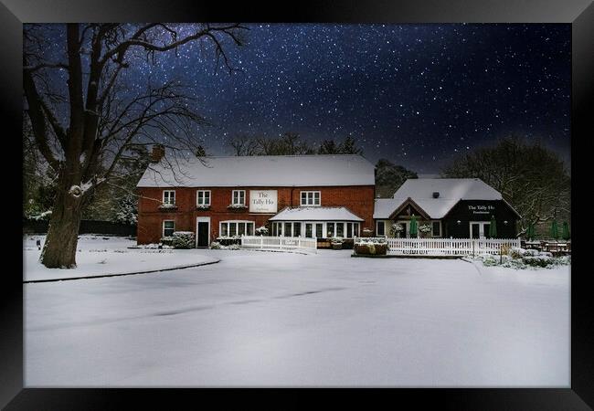 Snow and Star Covered Pub and Restaurant Framed Print by Dave Williams