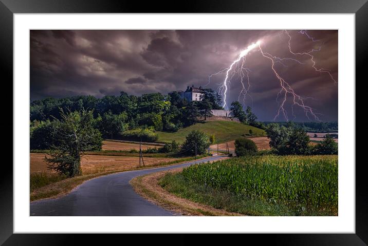 Chateau de Roquefere Lightning Strikes Framed Mounted Print by Dave Williams