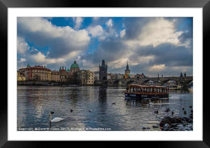 Vitava River and Charles Bridge Framed Mounted Print by Dave Williams