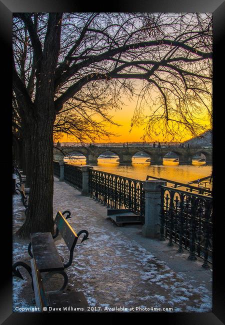 Prague Sunset over Vitava river Framed Print by Dave Williams