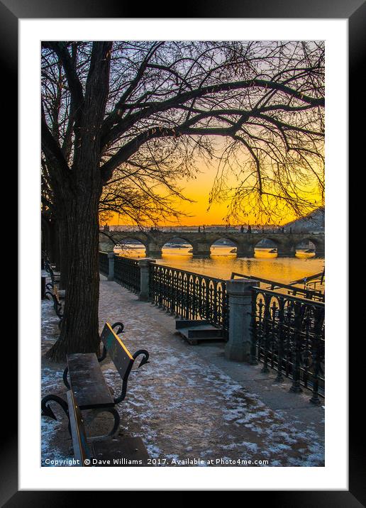 Prague Sunset over Vitava river Framed Mounted Print by Dave Williams