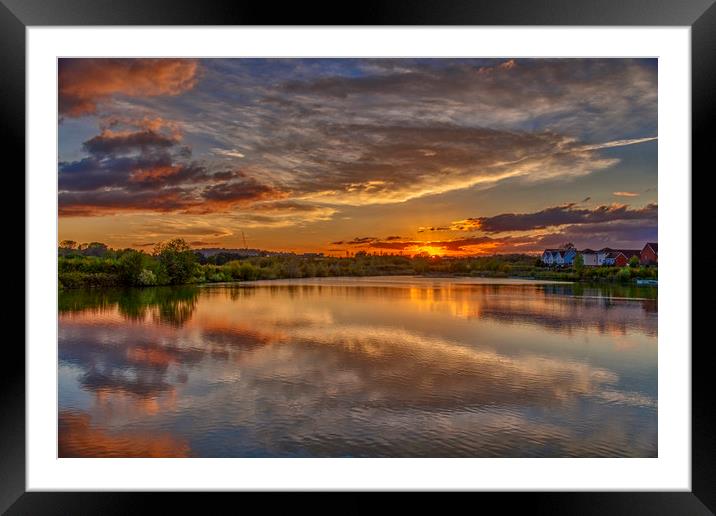 Sunset at Holmethorpe Lagoons Nature Reserve Framed Mounted Print by Dave Williams