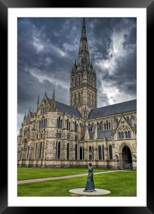 Walking Madonna and Salisbury Cathedral Framed Mounted Print by Dave Williams