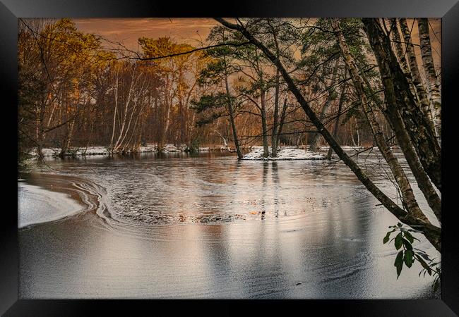 Ice Patterns and Snow on Heath Pond, Finchampstead Framed Print by Dave Williams