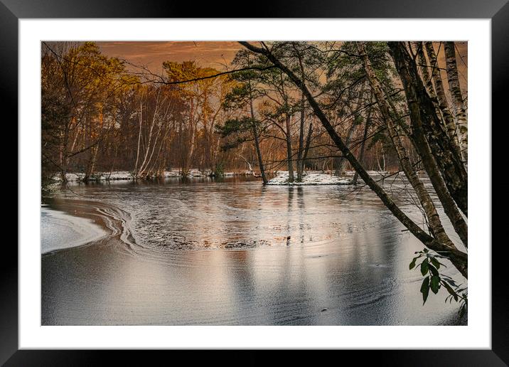 Ice Patterns and Snow on Heath Pond, Finchampstead Framed Mounted Print by Dave Williams