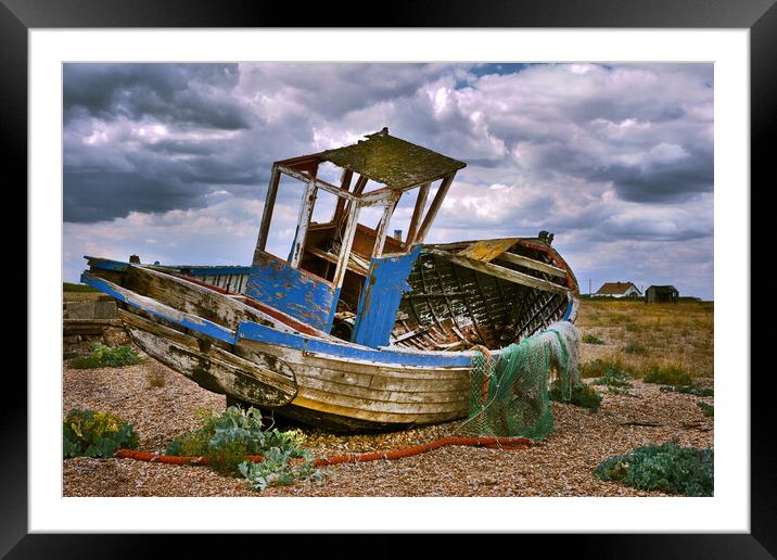 Wrecked Trawler at Dungeness Beach Framed Mounted Print by Dave Williams