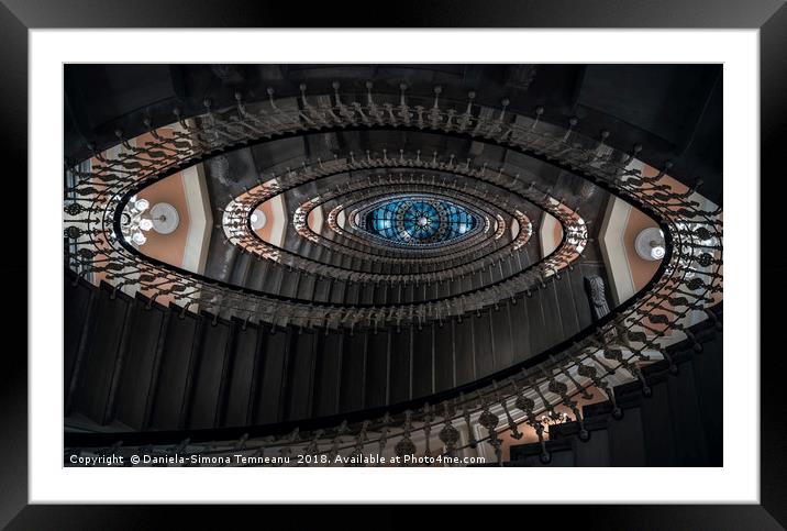 Spiral staircase with chandeliers Framed Mounted Print by Daniela Simona Temneanu
