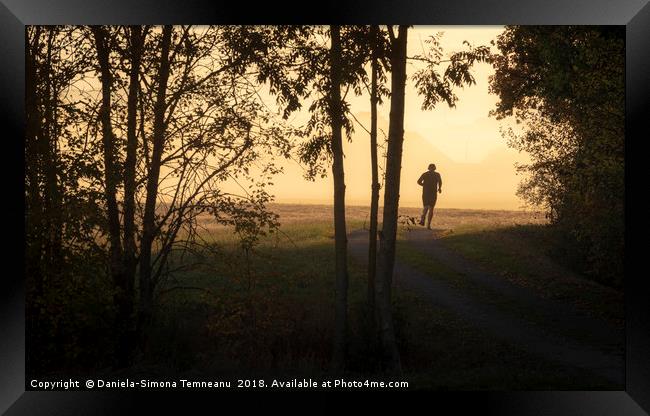 Man jogger at sunrise Framed Print by Daniela Simona Temneanu
