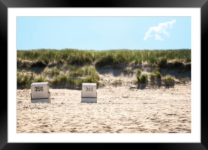 Beach chairs on the beach and grassy dunes on Sylt island Framed Mounted Print by Daniela Simona Temneanu