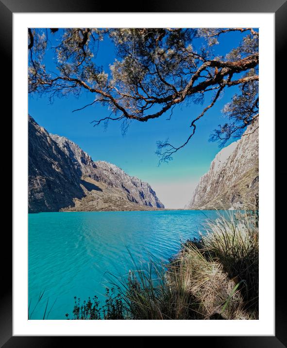 Beautiful turquoise mountain lake in Peu Framed Mounted Print by Steve Painter