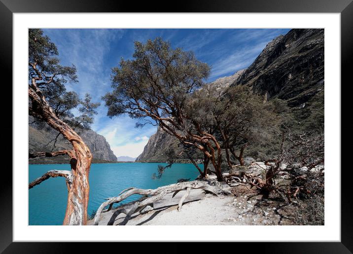 Beautiful blue mountain lake in peru Framed Mounted Print by Steve Painter