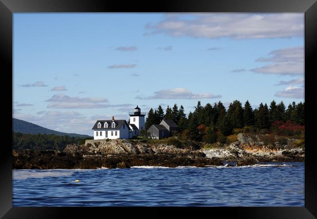 House on rocks, Maine, New England Framed Print by Hazel Wright
