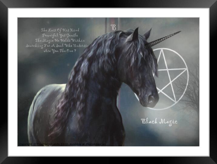 Black Magic Unicorn Framed Mounted Print by Trudi Simmonds