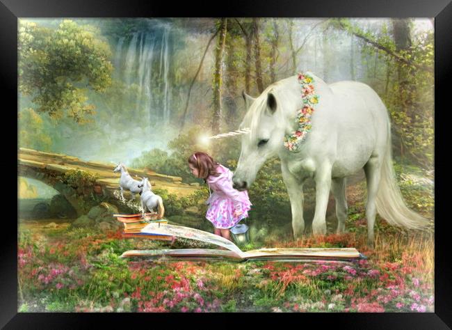 Unicorn Book Of Magic Framed Print by Trudi Simmonds