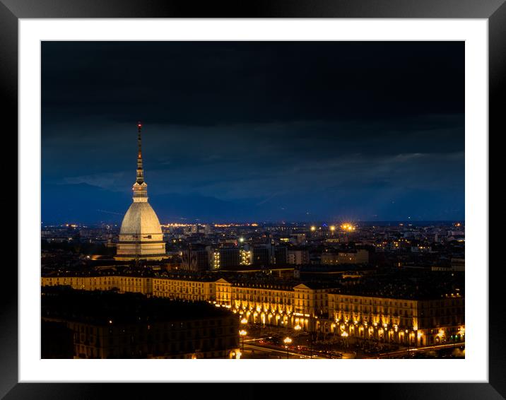 Turin Italy, Mole antonelliana illuminated in the  Framed Mounted Print by Mirko Macari