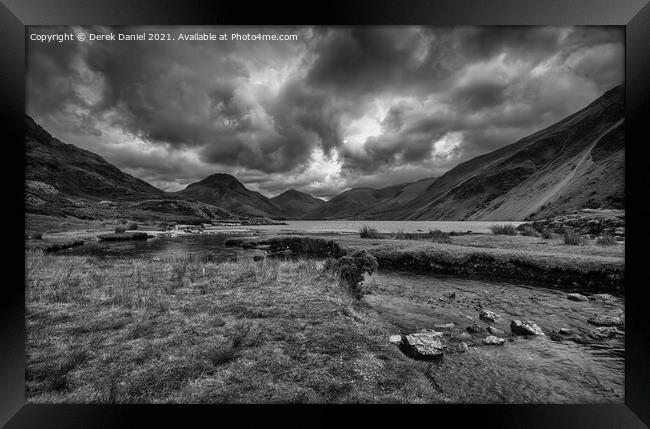 cloudy day at Wastwater in the Lake District (mono Framed Print by Derek Daniel