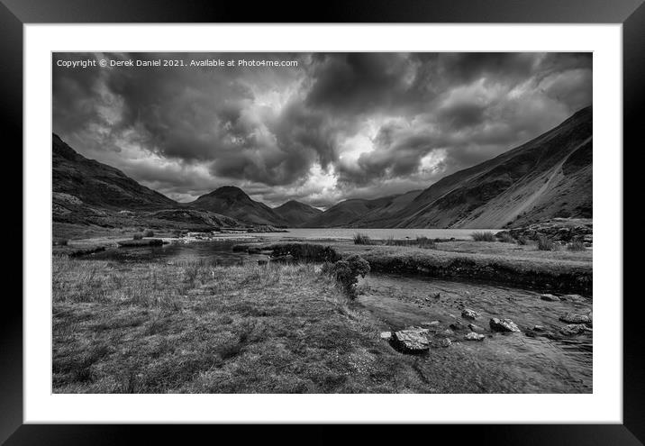 cloudy day at Wastwater in the Lake District (mono Framed Mounted Print by Derek Daniel