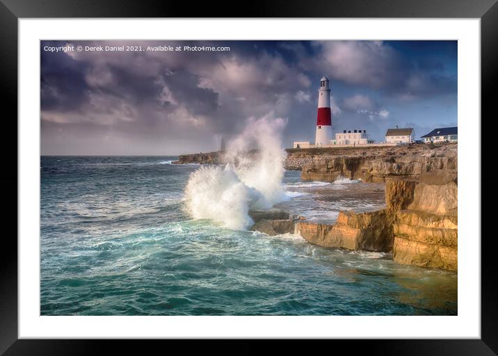 Stormy sea at Portland Bill Framed Mounted Print by Derek Daniel