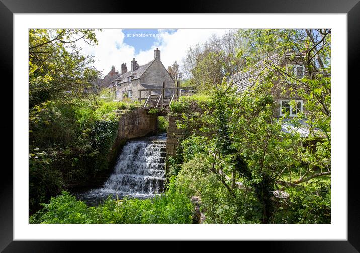 Weir / Waterfall in Corfe Castle Village, Dorset, UK Framed Mounted Print by Derek Daniel