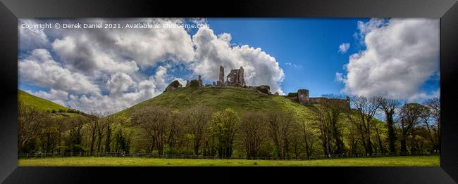 Corfe Castle (Panoramic) Framed Print by Derek Daniel