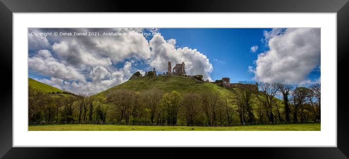 Corfe Castle (Panoramic) Framed Mounted Print by Derek Daniel