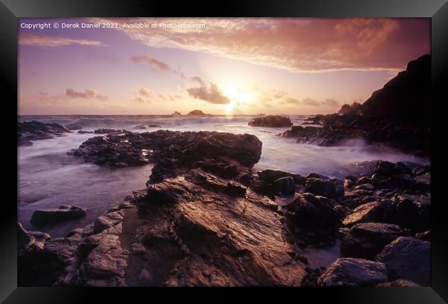 Sunset at Cape Cornwall Framed Print by Derek Daniel