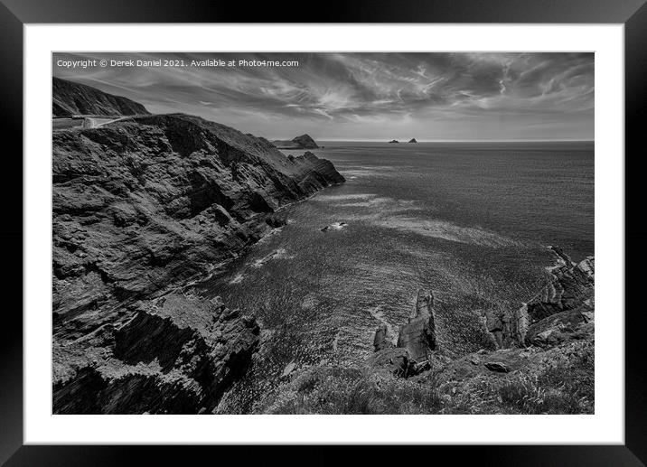 Kerry Cliffs, Ireland (mono) Framed Mounted Print by Derek Daniel