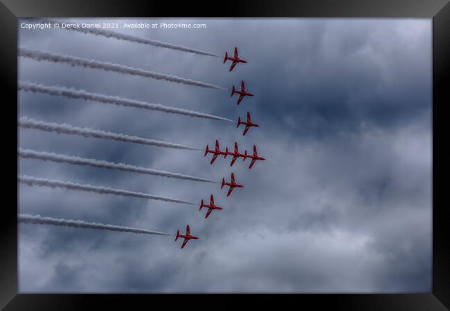 Thrilling Red Arrows Take Over Bournemouth Sky Framed Print by Derek Daniel