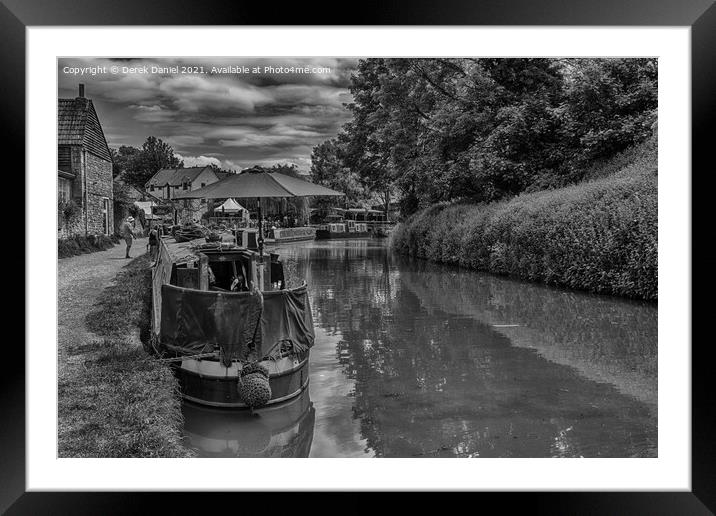 Narrowboats, Kennet and Avon Canal (mono) Framed Mounted Print by Derek Daniel