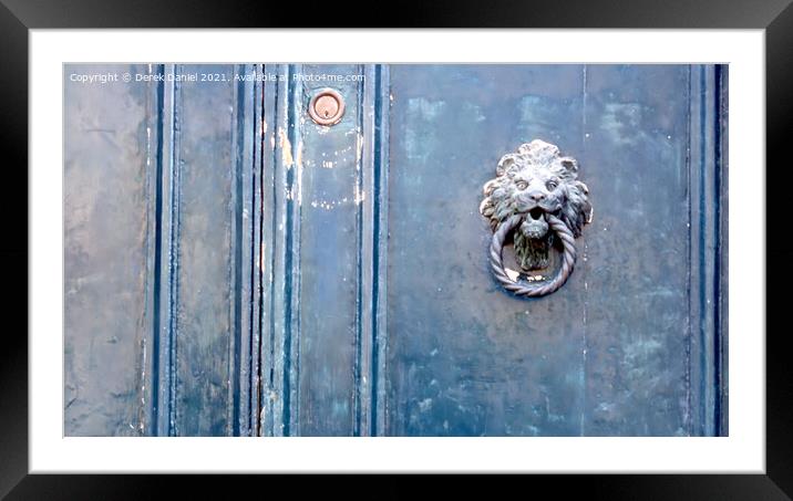 Lions Head Door Knocker Framed Mounted Print by Derek Daniel