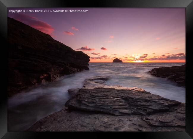 Trebarwith Strand Sunset, Cornwall Framed Print by Derek Daniel