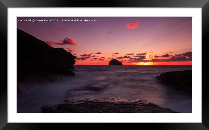 Trebarwith Strand Sunset, Cornwall (panoramic) Framed Mounted Print by Derek Daniel