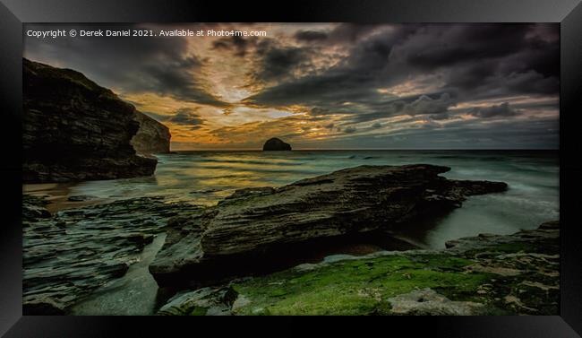 Trebarwith Strand Sunset, Cornwall (panoramic) Framed Print by Derek Daniel